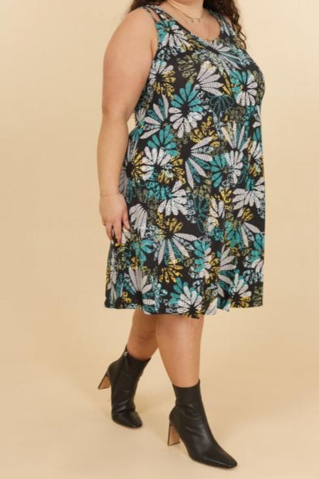 ROBE A BRETELLES IMPRIMEE VERT 46/48
