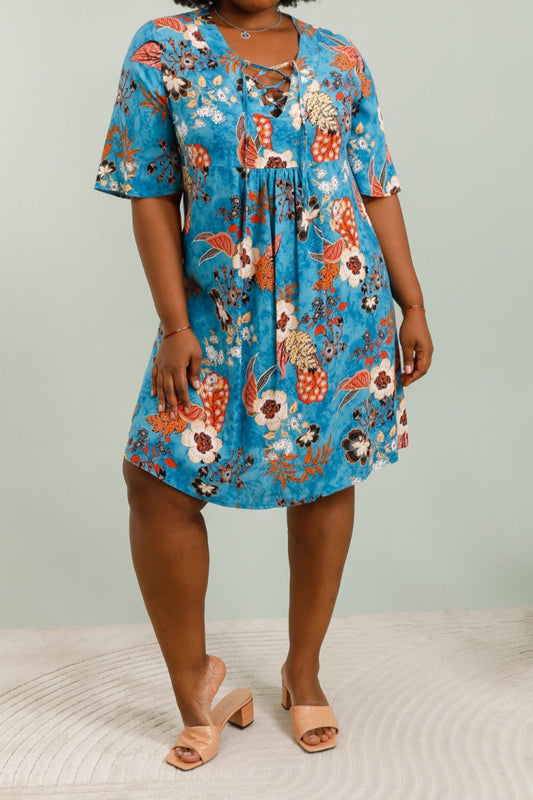 ROBE FLEURIE BLEUE 54/56
