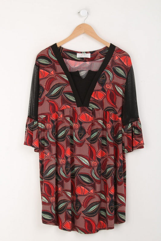 TUNIQUE IMPRIMEE CACHEMIRE ROUGE 50/52